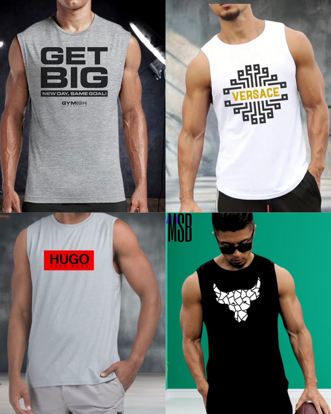 Men's Summer Cotton Sleeveless Tank Top 4 Pcs Combo
