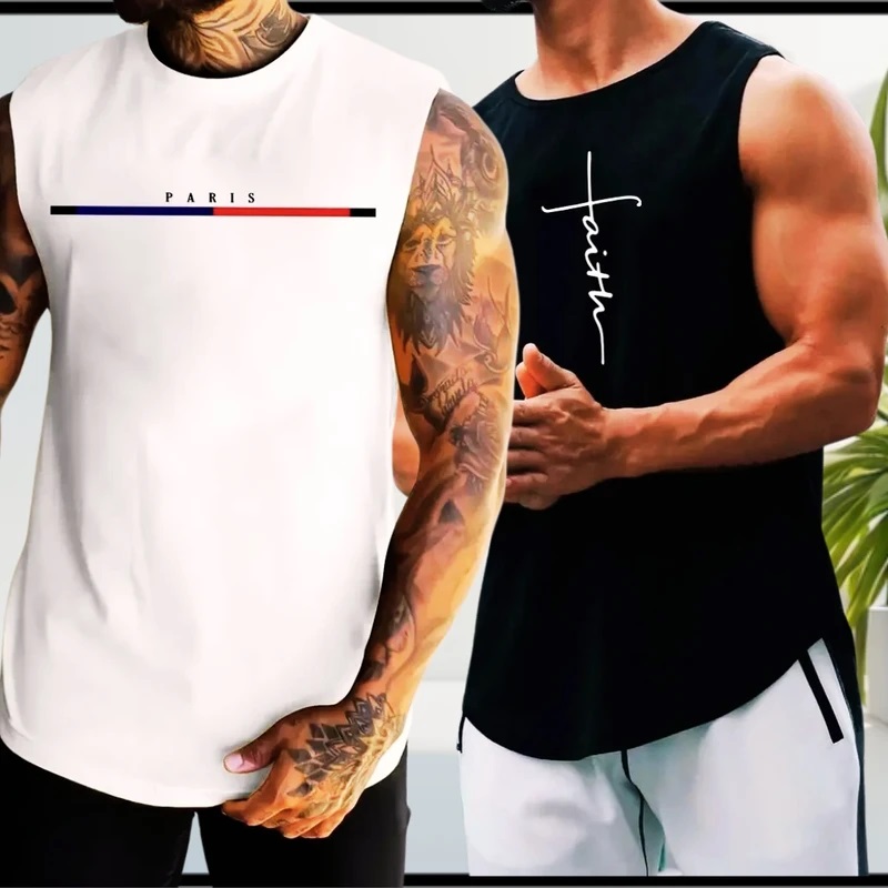 Men's Summer Cotton Sleeveless Tank Top 2 Pcs Combo