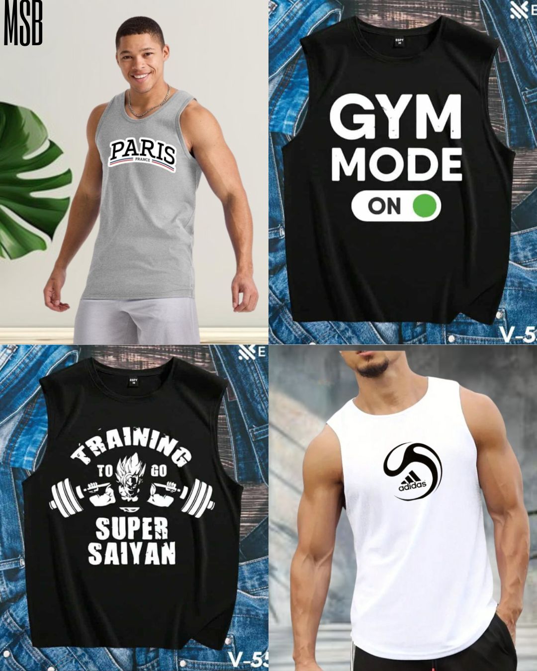 Men's Summer Cotton Sleeveless Tank Top 4 Pcs Combo